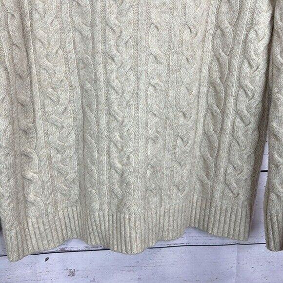 J Jill Sweater Womens Medium Beige Wool Cable Knit High Neck Boxy Fisherman - Picture 7 of 13
